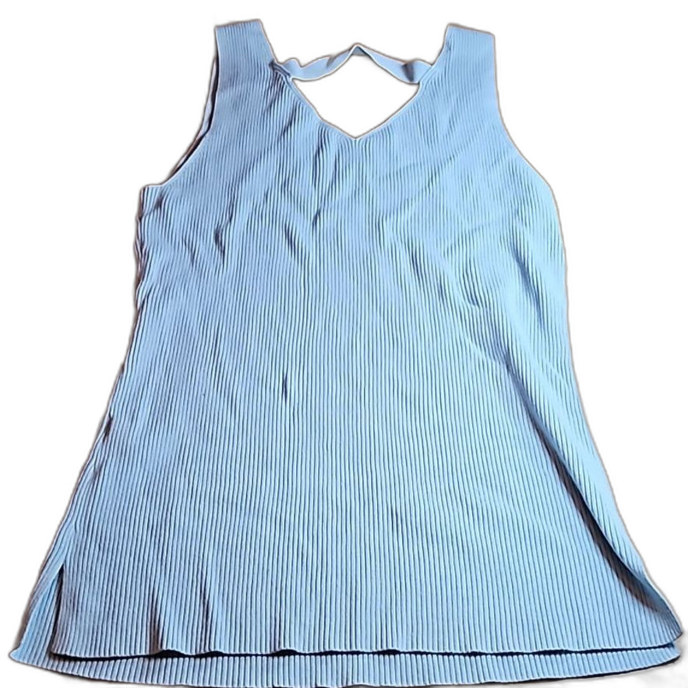 WHBM Pastel Blue Ribbed Knit‎ Tank Top Large Layered Back Sleeveless Shell
